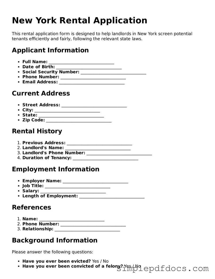 Legal Rental Application Document for the State of New York