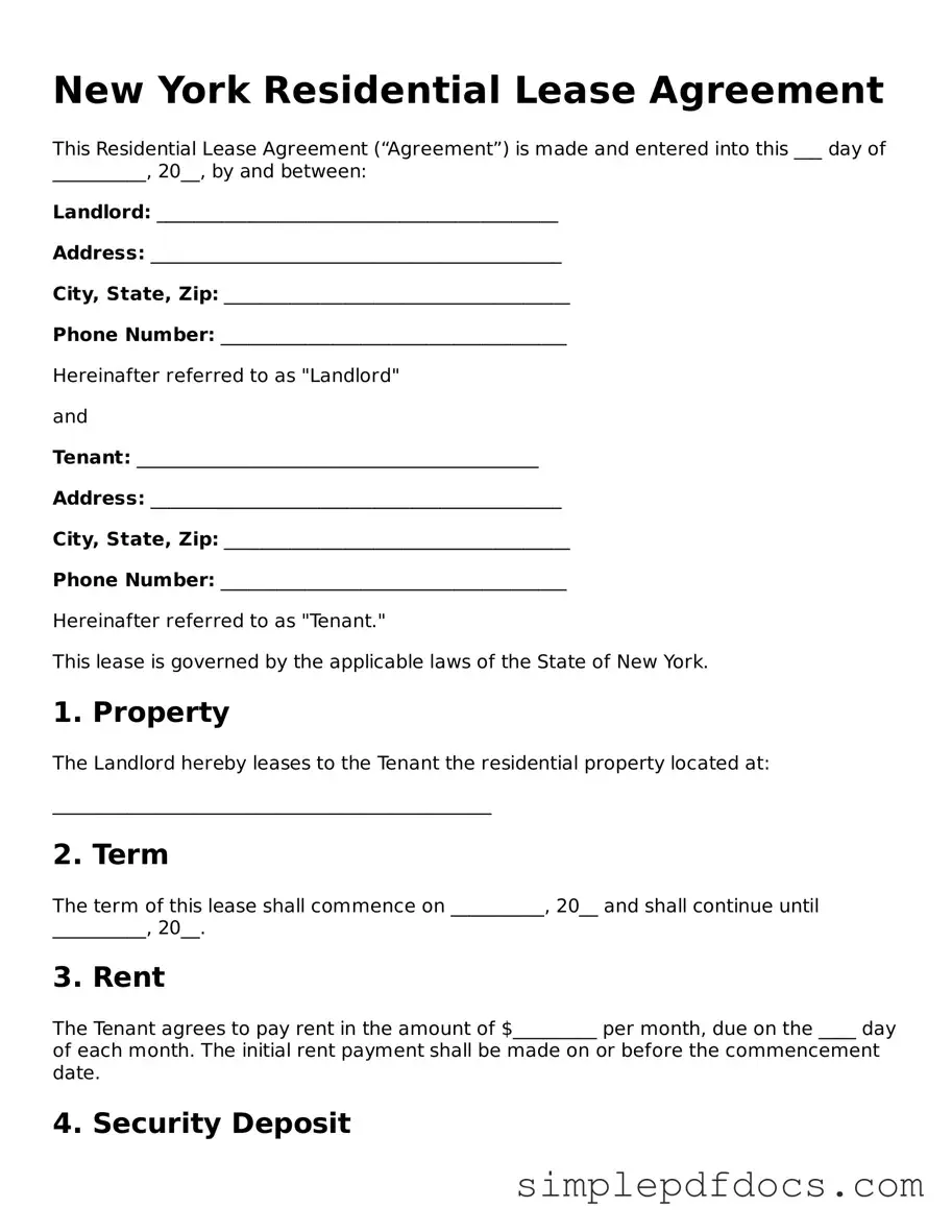 Legal Residential Lease Agreement Document for the State of New York