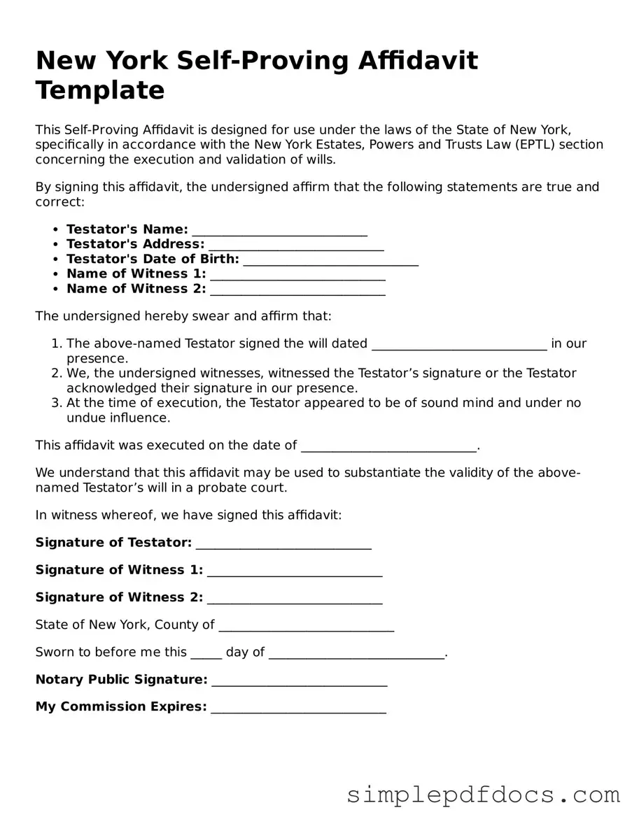 Legal Self-Proving Affidavit Document for the State of New York