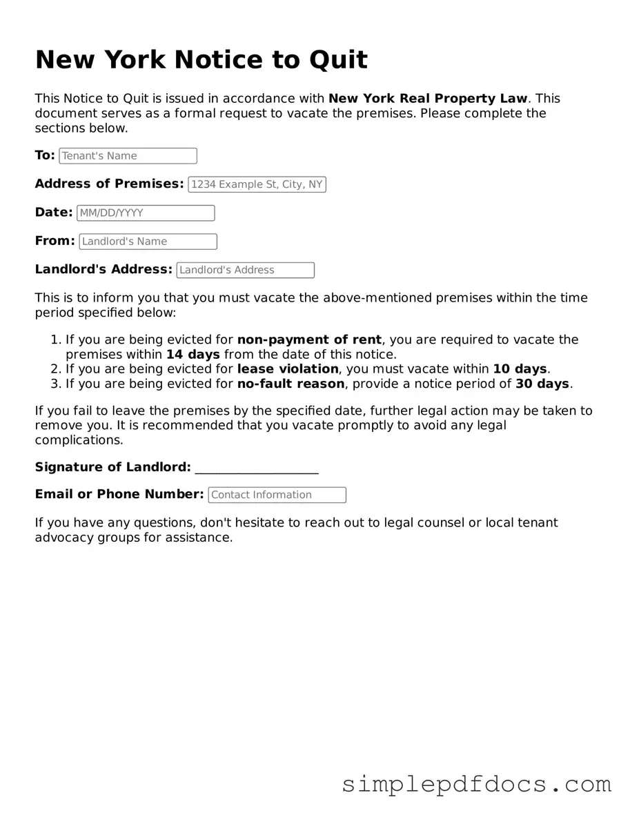 Legal Notice to Quit Document for the State of New York