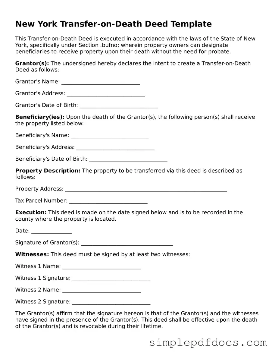 Legal Transfer-on-Death Deed Document for the State of New York