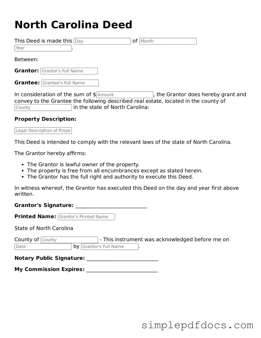 Legal Deed Document for the State of North Carolina