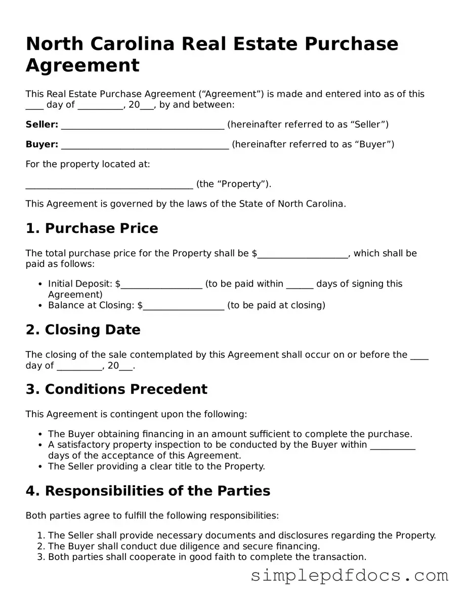 Legal Real Estate Purchase Agreement Document for the State of North Carolina
