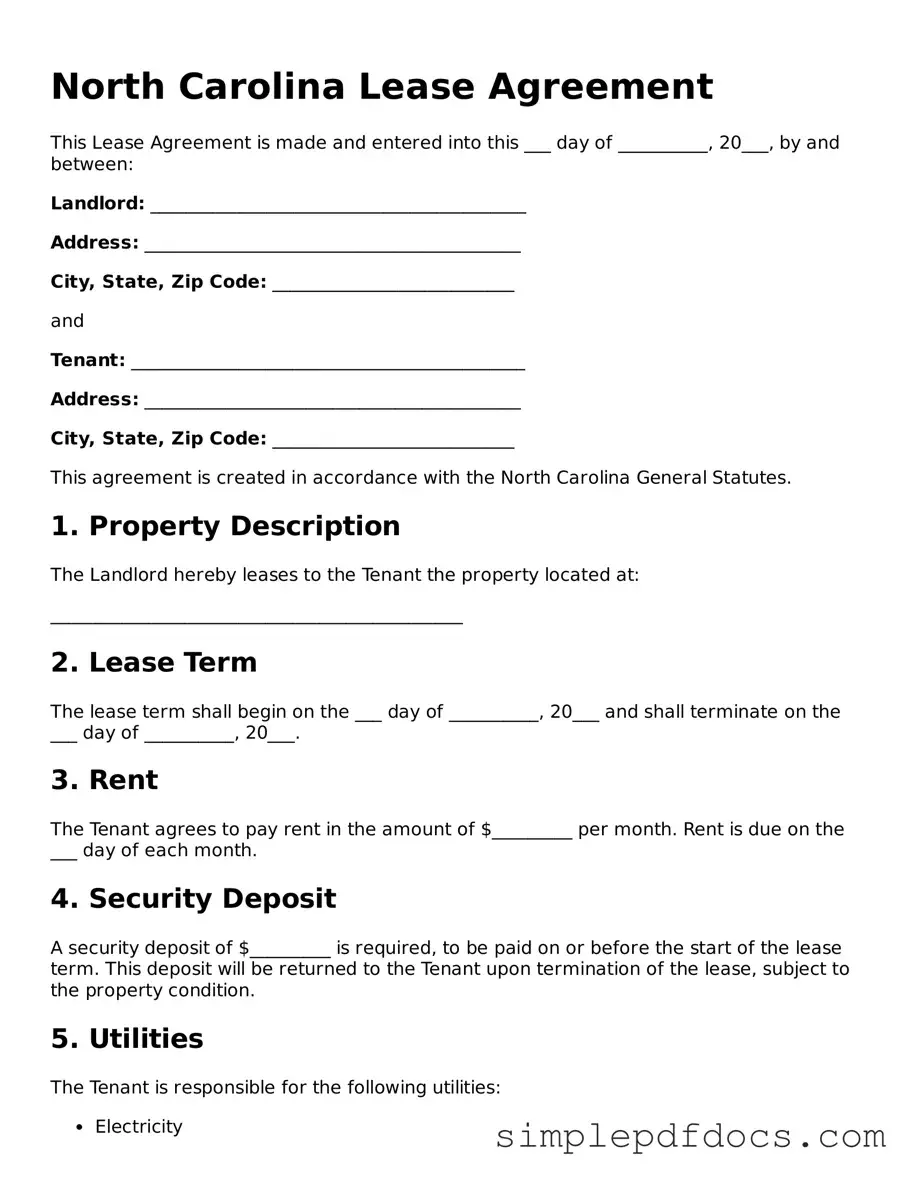 Legal Lease Agreement Document for the State of North Carolina