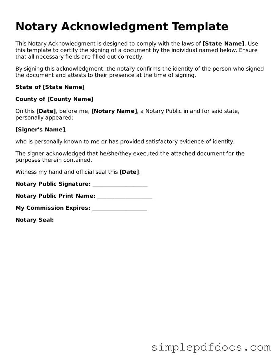 Attorney-Approved Notary Acknowledgement Form
