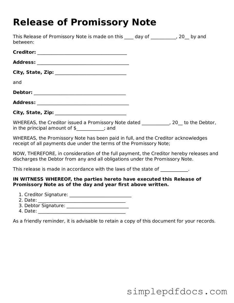 Attorney-Approved Release of Promissory Note Form