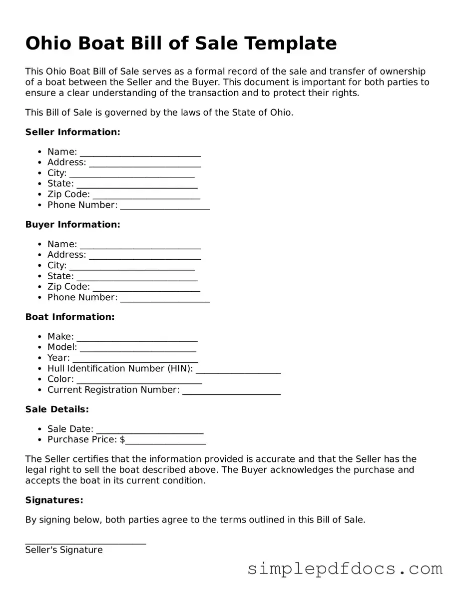Legal Boat Bill of Sale Document for the State of Ohio