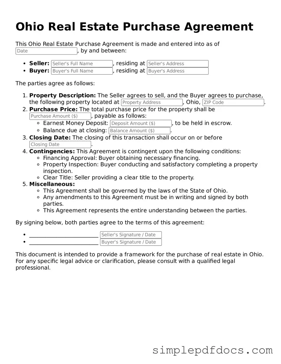 Legal Real Estate Purchase Agreement Document for the State of Ohio