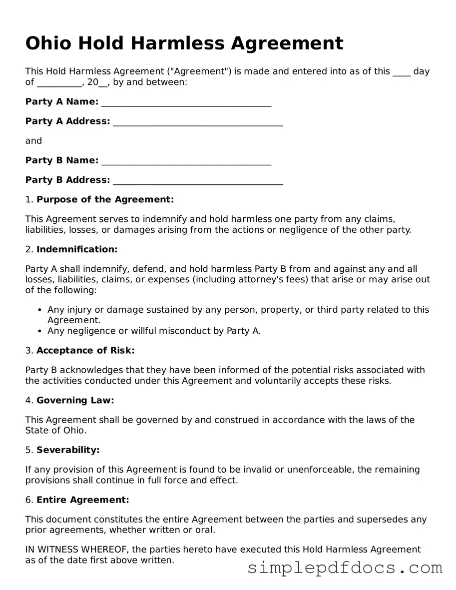 Legal Hold Harmless Agreement Document for the State of Ohio