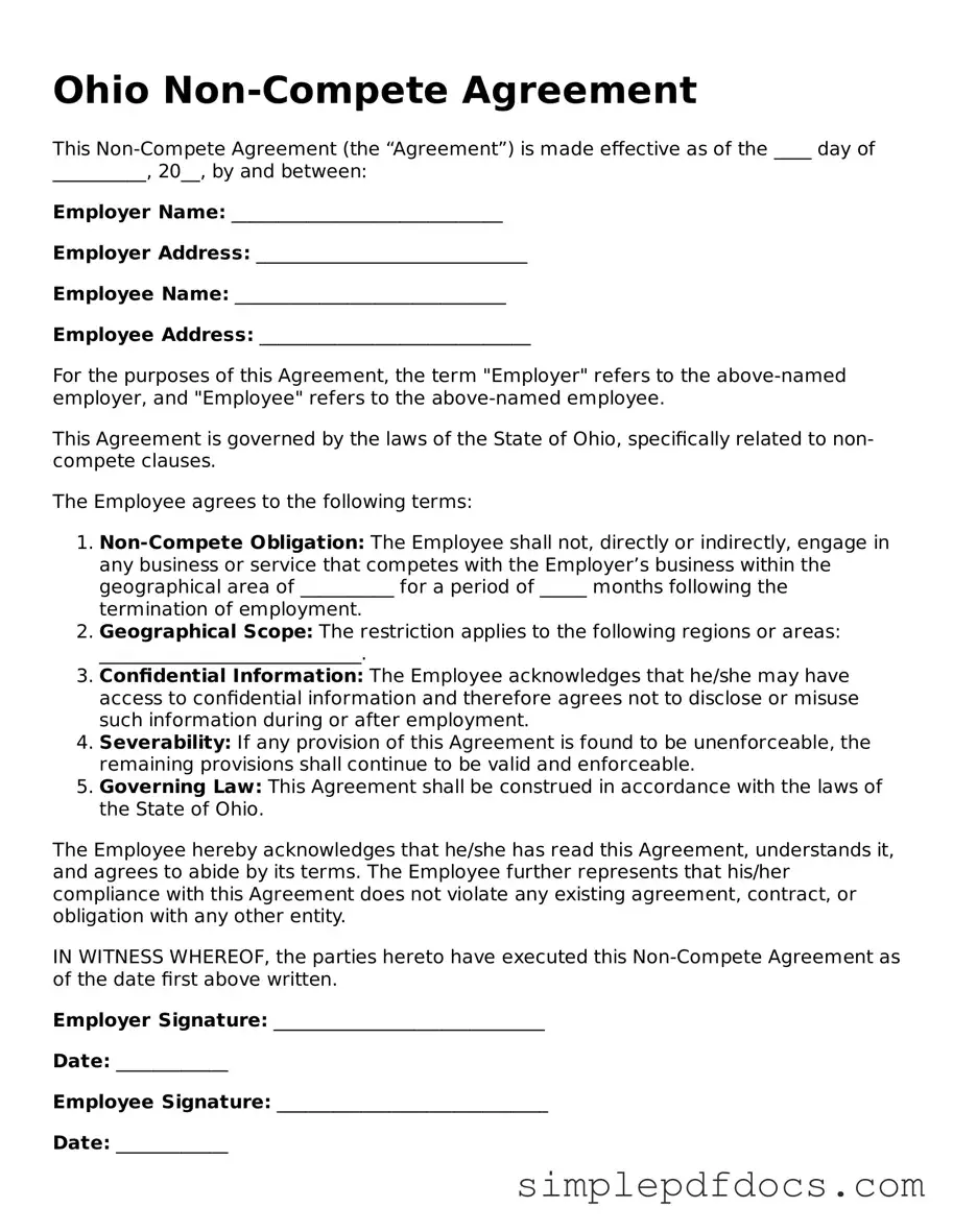 Legal Non-compete Agreement Document for the State of Ohio
