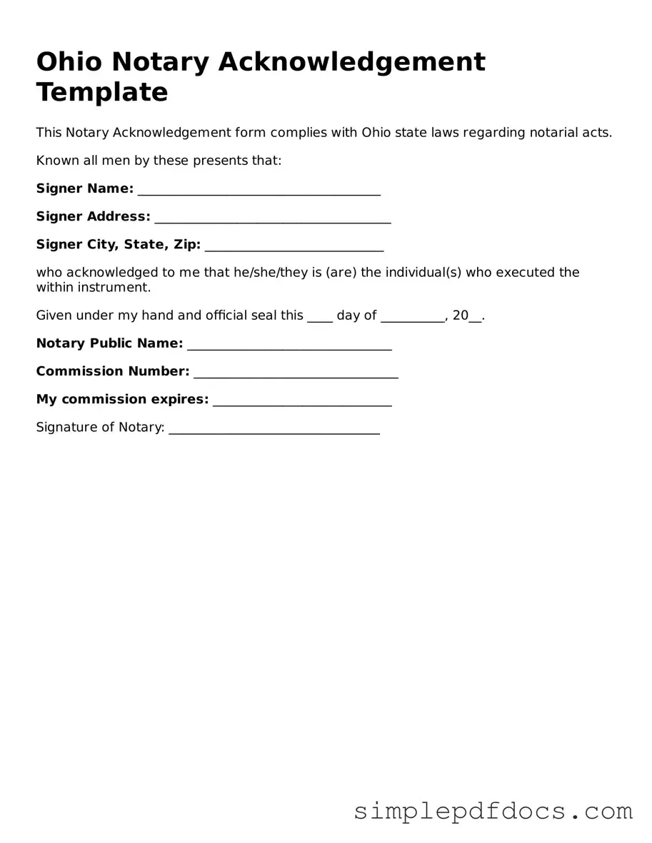 Legal Notary Acknowledgement Document for the State of Ohio