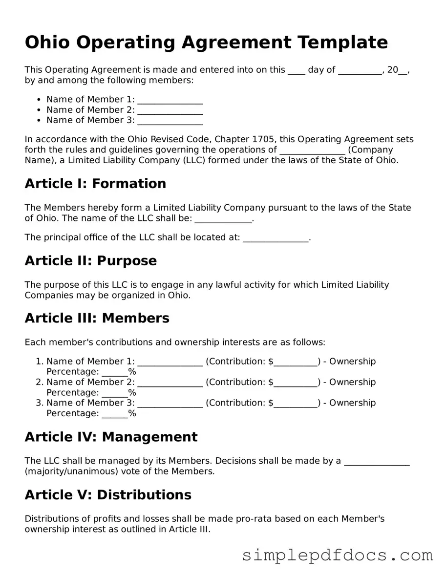 Legal Operating Agreement Document for the State of Ohio