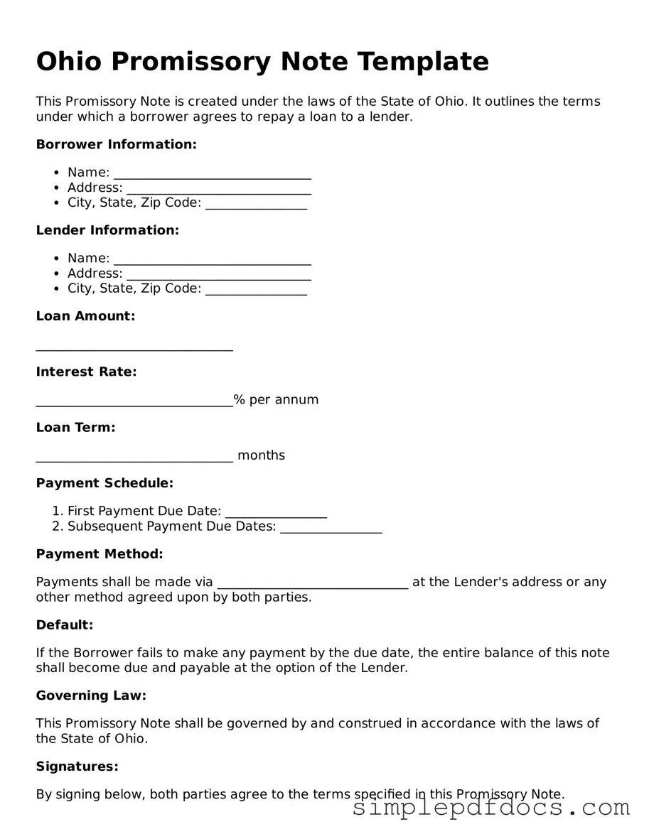 Legal Promissory Note Document for the State of Ohio