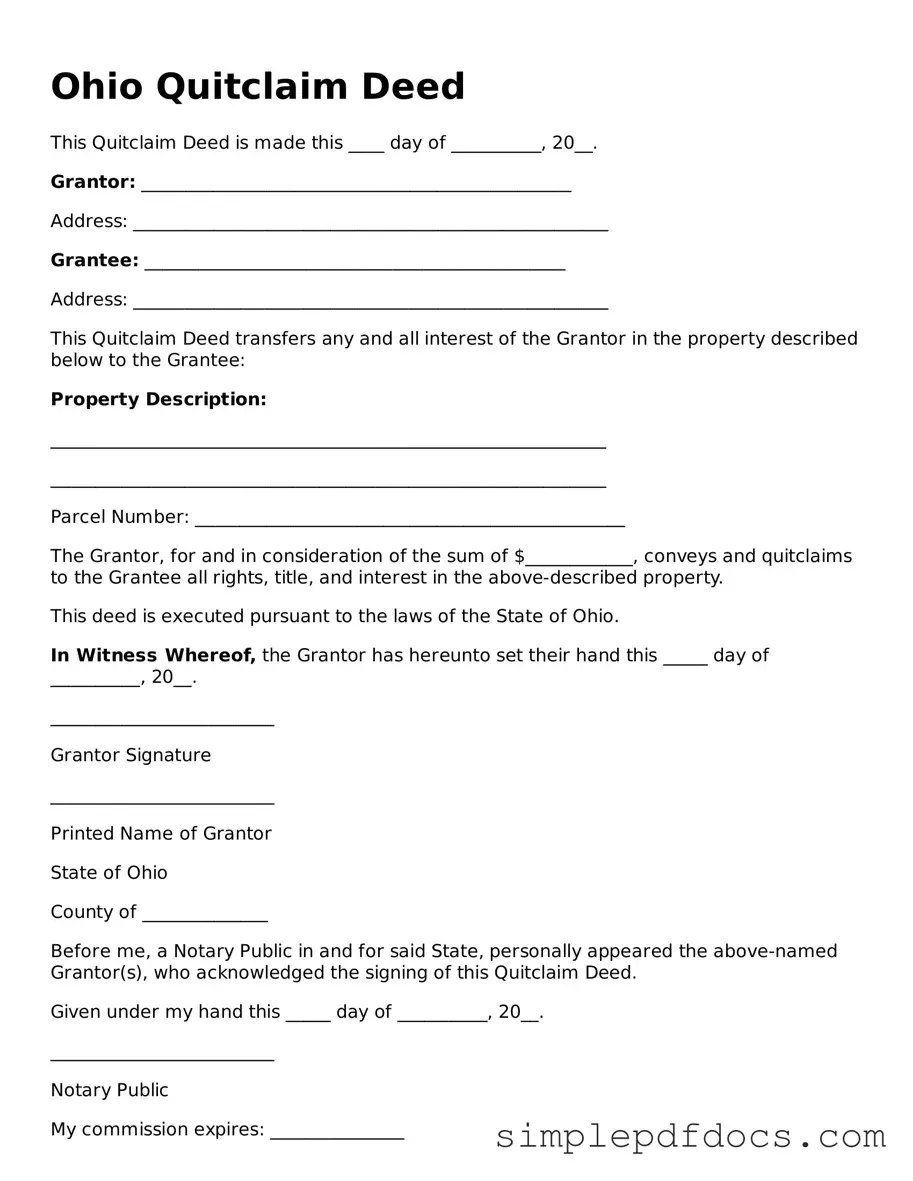 Legal Quitclaim Deed Document for the State of Ohio