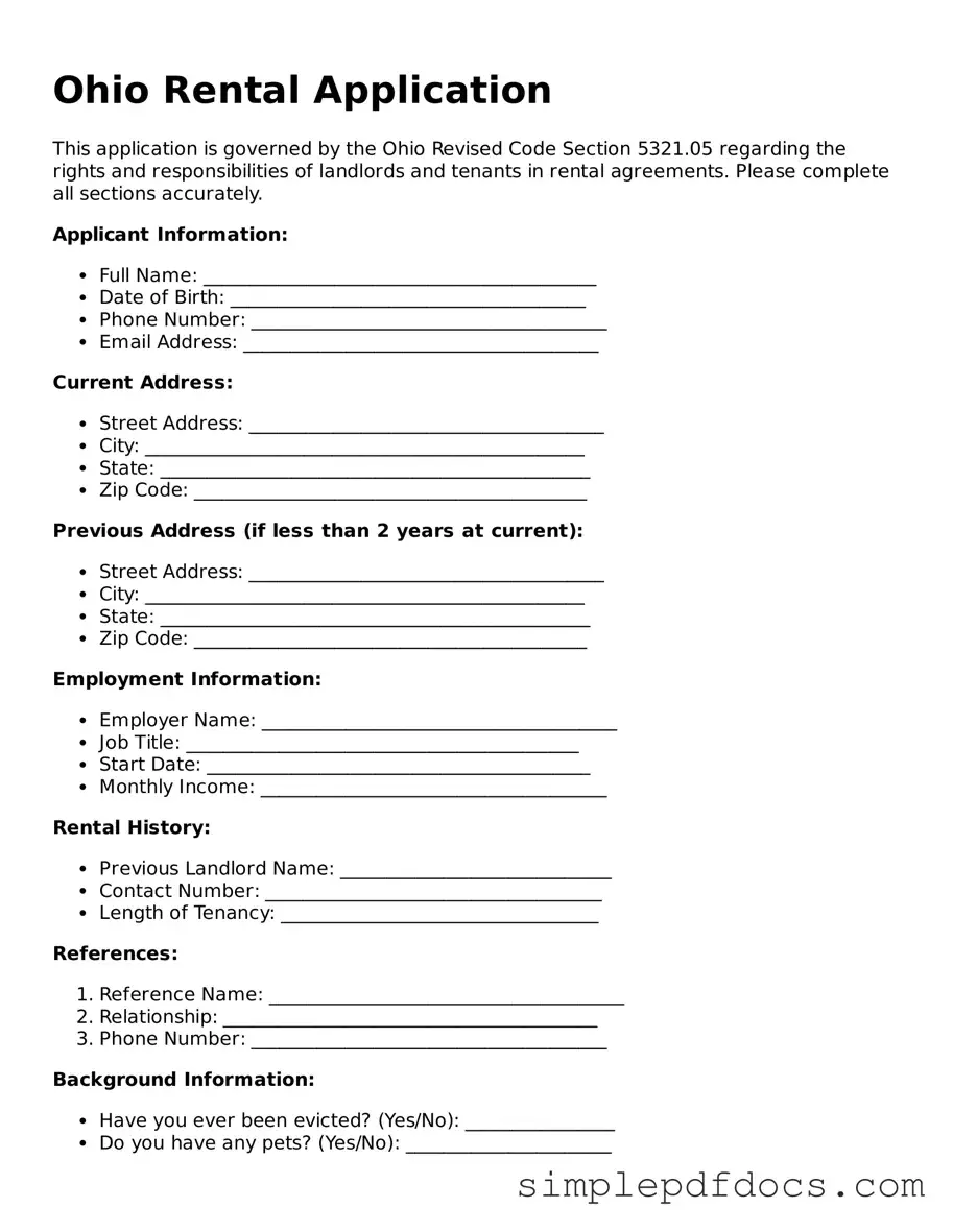 Legal Rental Application Document for the State of Ohio