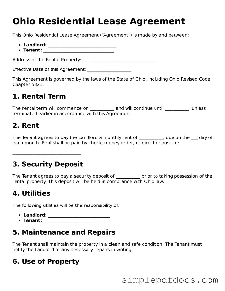 Legal Residential Lease Agreement Document for the State of Ohio