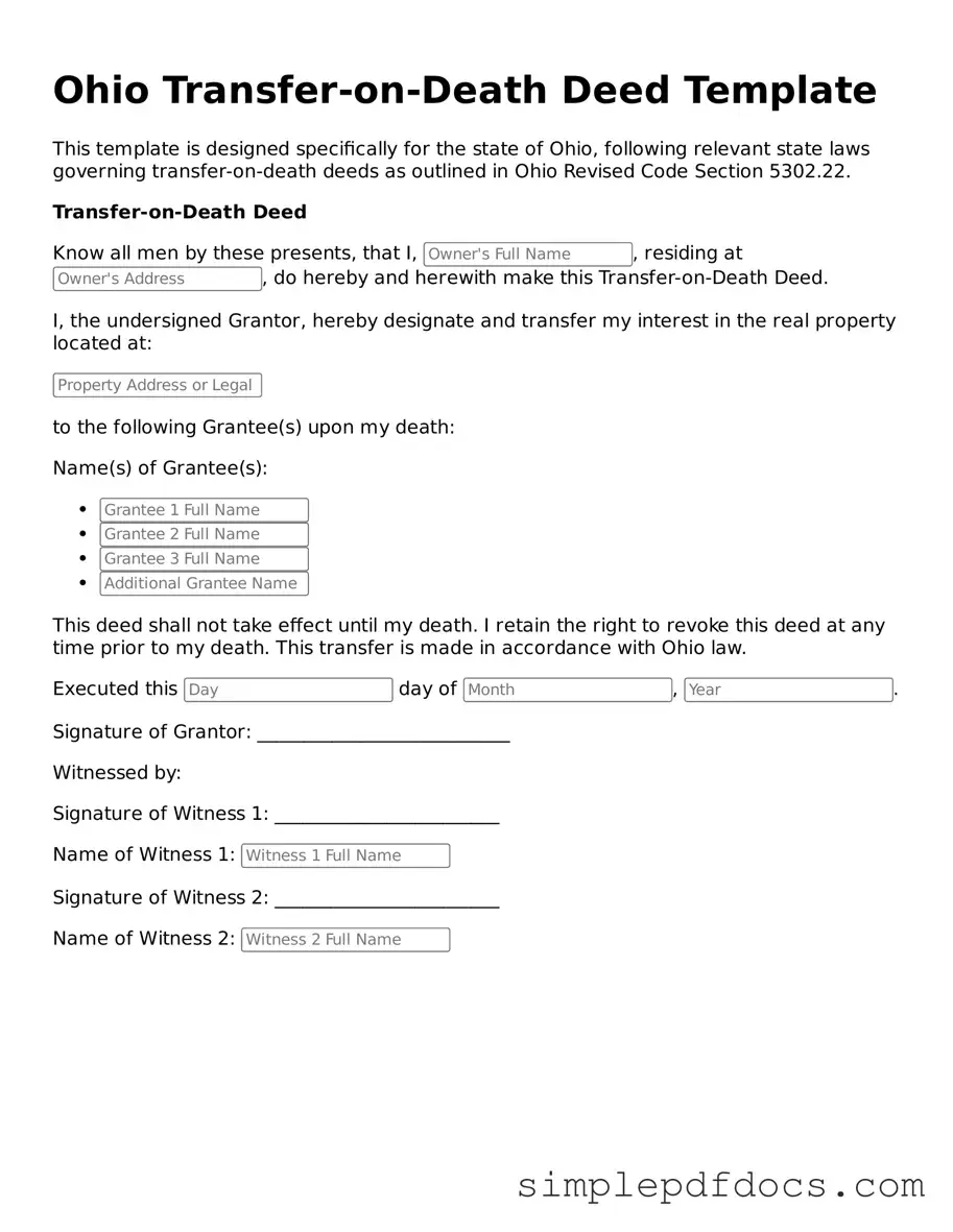 Legal Transfer-on-Death Deed Document for the State of Ohio