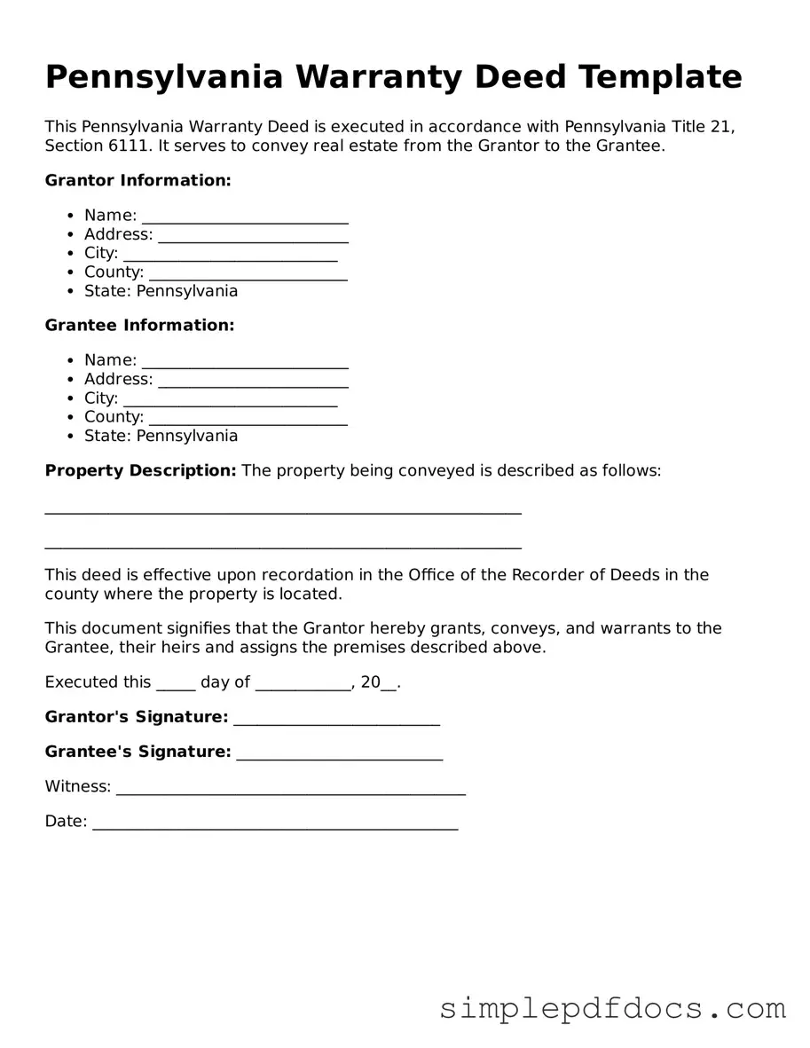 Legal Deed Document for the State of Pennsylvania