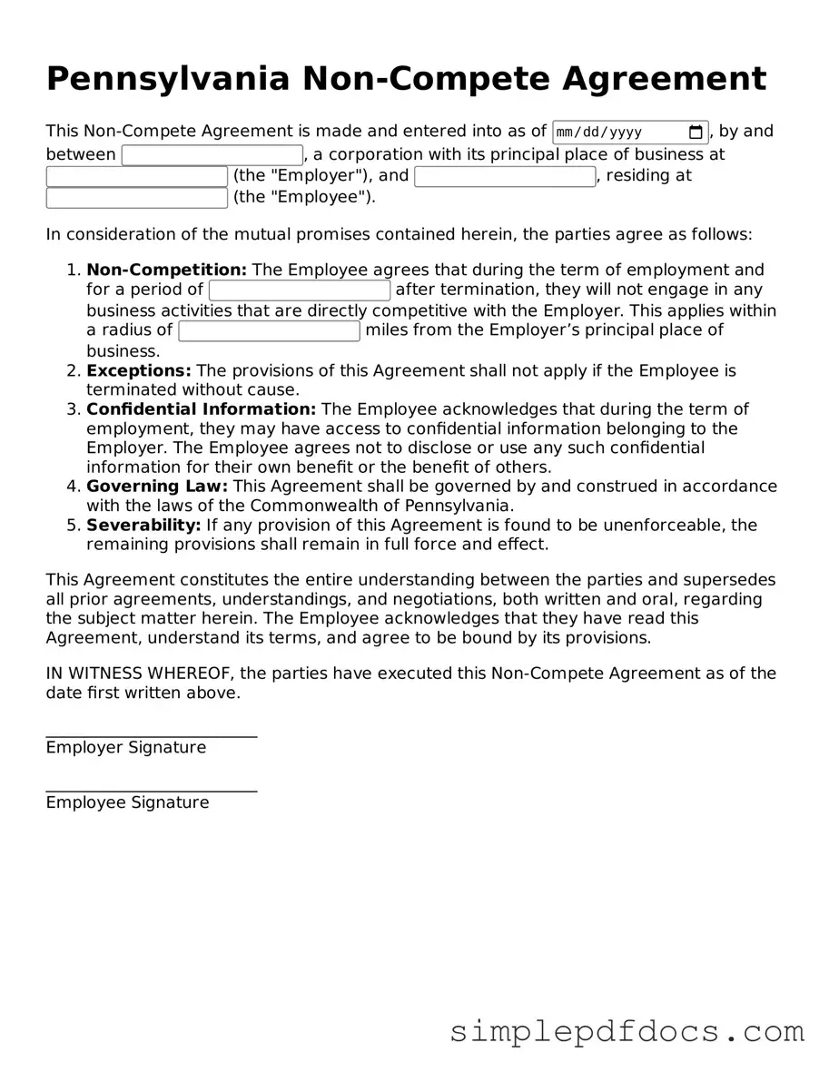 Legal Non-compete Agreement Document for the State of Pennsylvania
