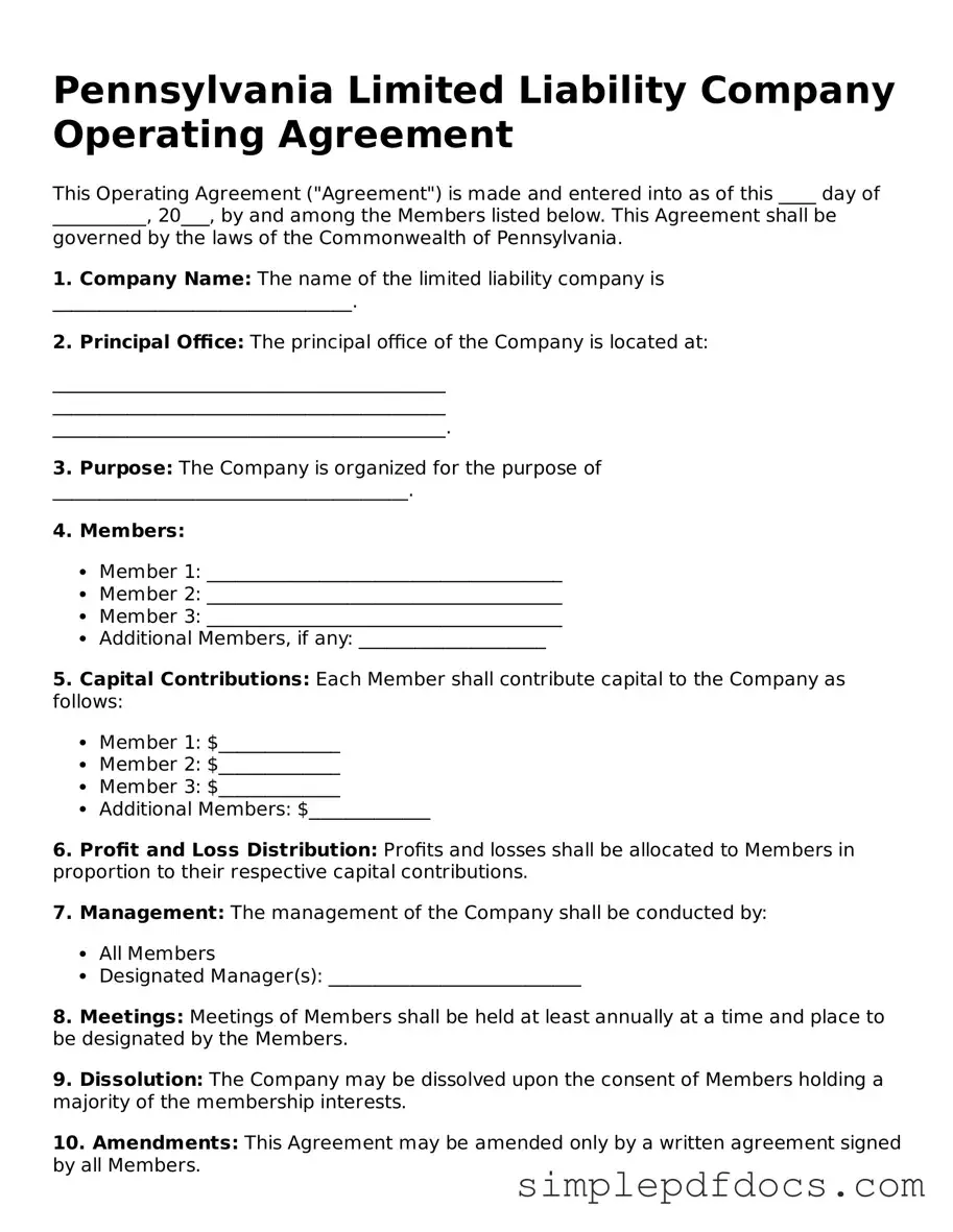 Legal Operating Agreement Document for the State of Pennsylvania