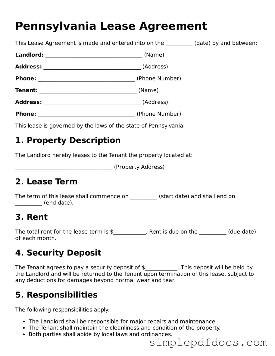Legal Lease Agreement Document for the State of Pennsylvania