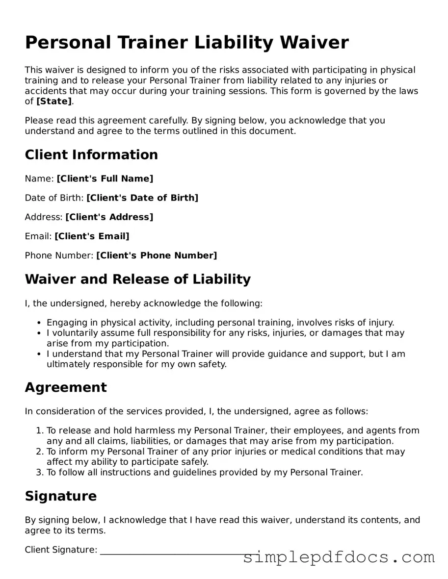 Attorney-Approved Personal Trainer Liability Waiver Form