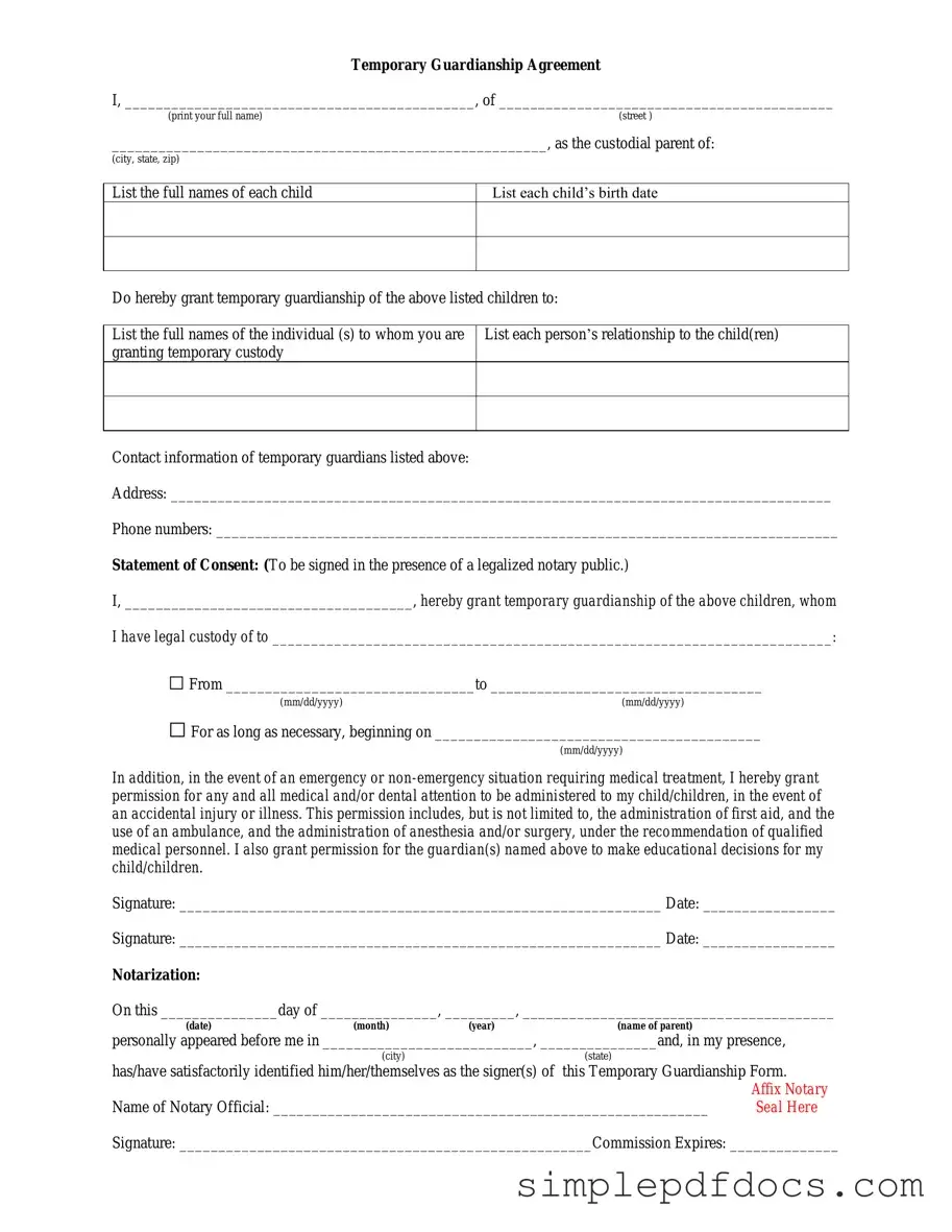 Fill Your Temporary Custody Form