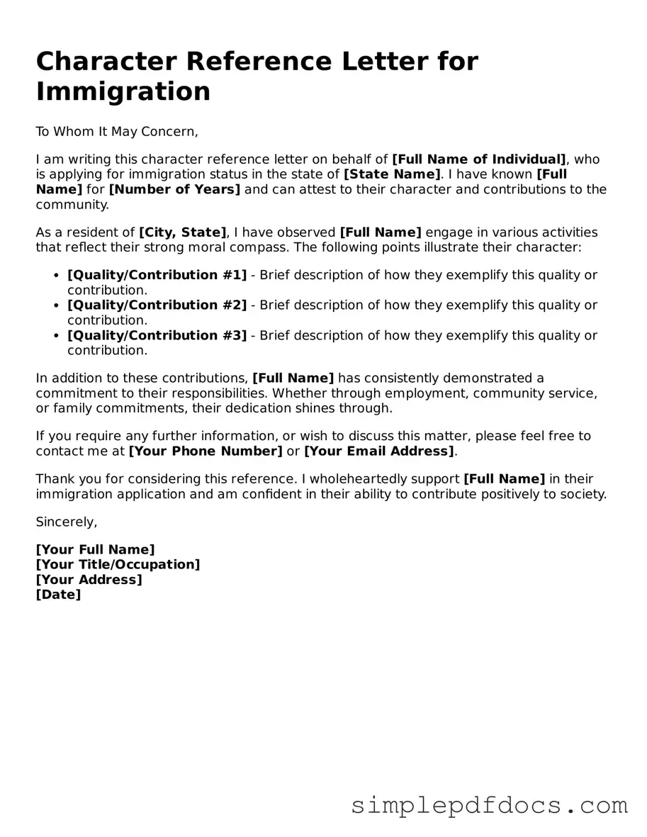 Attorney-Approved Character Reference Letter for Immigration Form