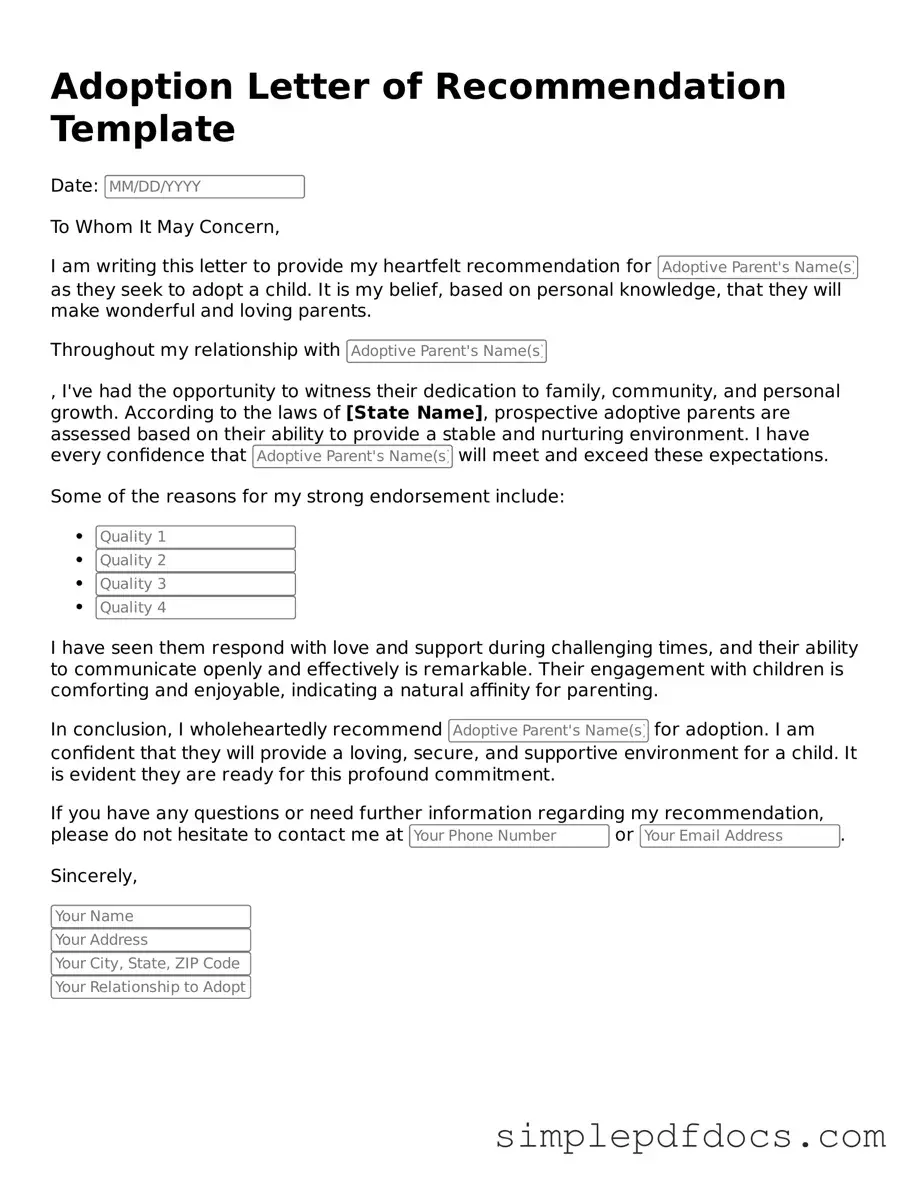 Attorney-Approved Adoption Letter of Recommendation Form