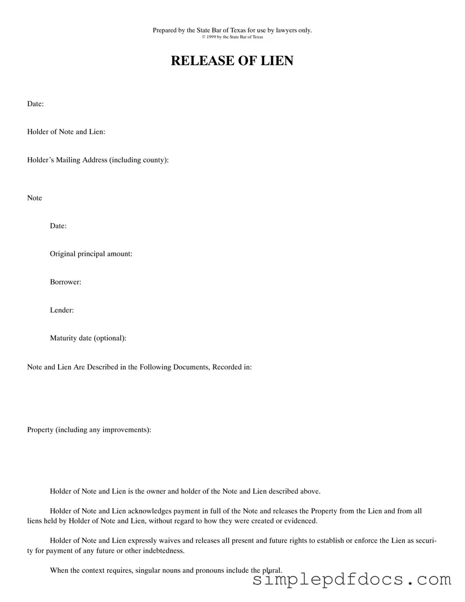 Fill Your Release Of Lien Texas Form