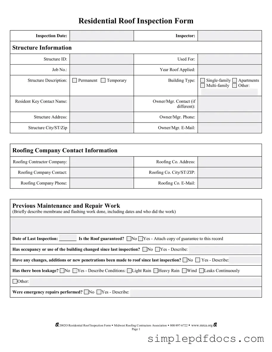 Fill Your Roof Inspection Form
