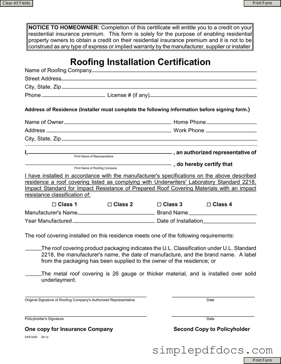 Fill Your Roofing Certificate Form