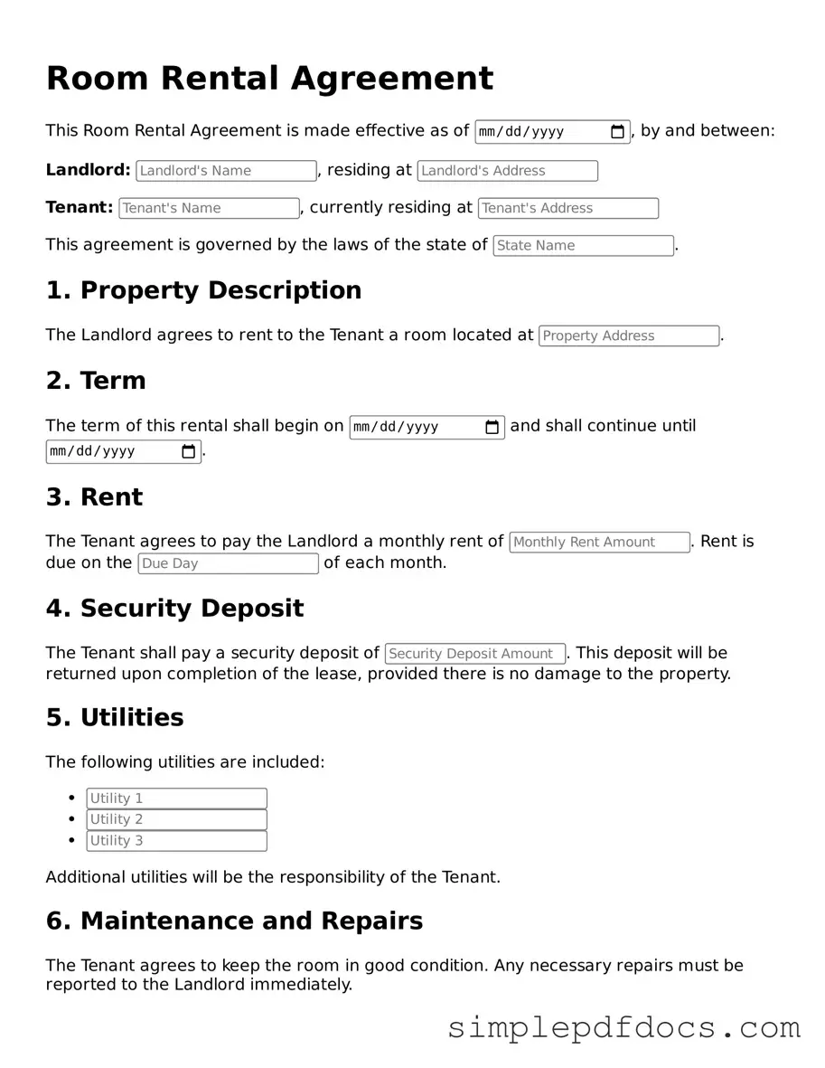 Attorney-Approved Room Rental Agreement Form