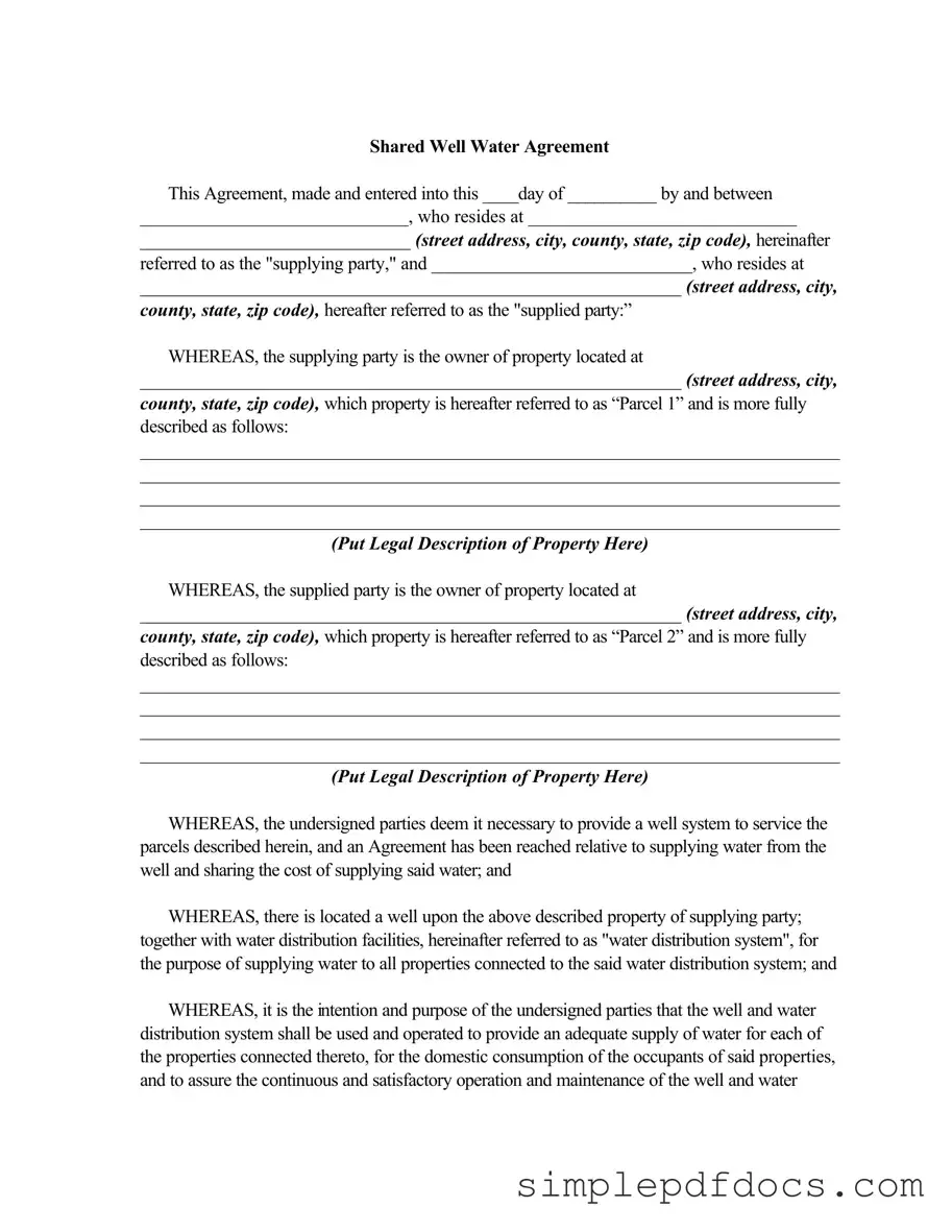 Fill Your Shared Well Agreement Form