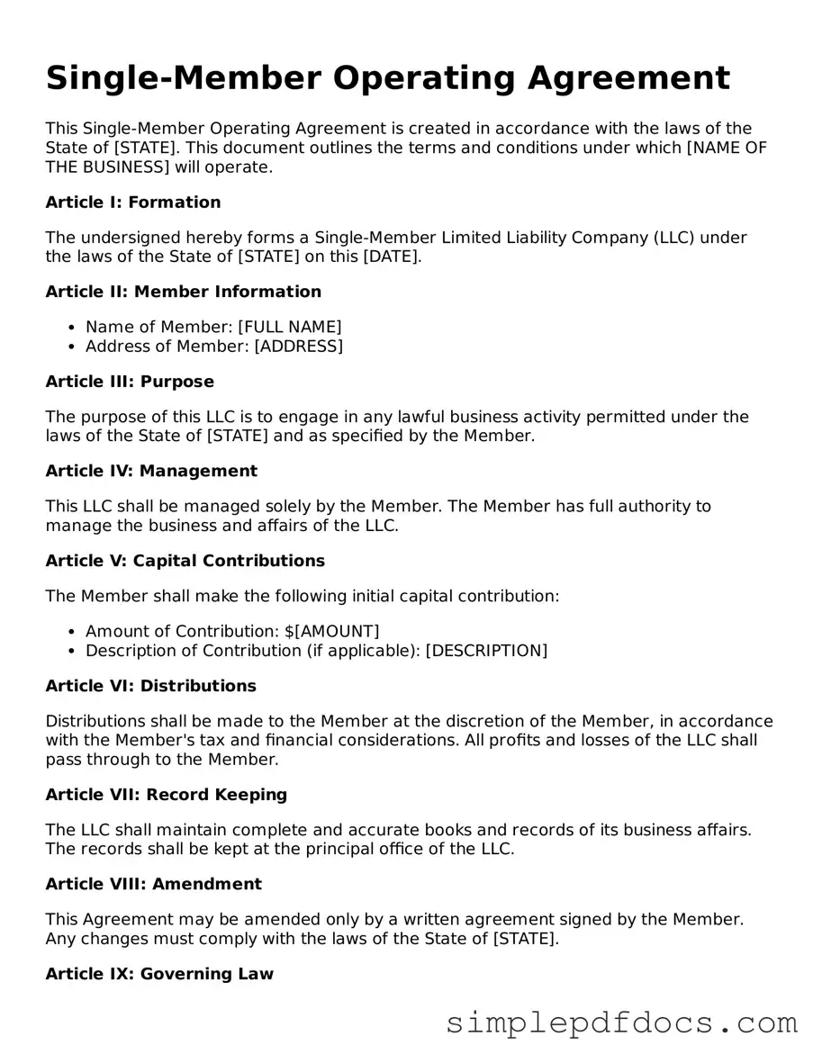 Attorney-Approved Single-Member Operating Agreement Form