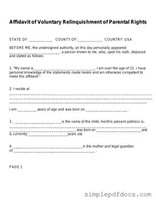 Fill Your Affidavit Parental Rights Form