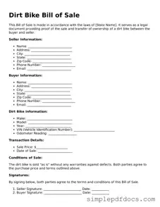 Attorney-Approved Dirt Bike Bill of Sale Form