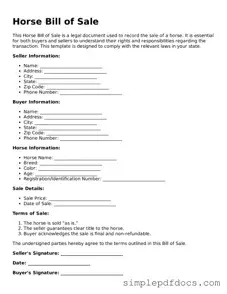 Attorney-Approved Horse Bill of Sale Form