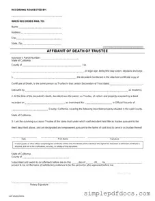 Fill Your California Affidavit of Death of a Trustee Form