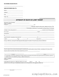 Fill Your California Death of a Joint Tenant Affidavit Form