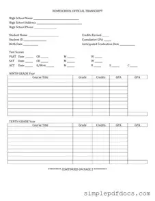 Fill Your High School Transcript Form