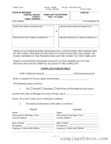 Fill Your Michigan Complaint Divorce Form