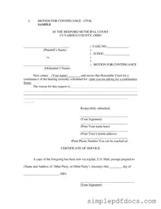 Fill Your Motion For Continuance Form