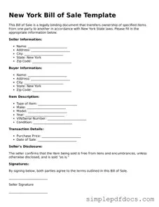 Legal Bill of Sale Document for the State of New York