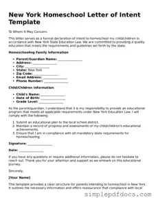 Legal Homeschool Letter of Intent Document for the State of New York