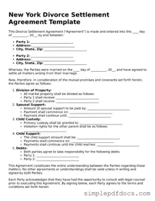 Legal Divorce Settlement Agreement Document for the State of New York
