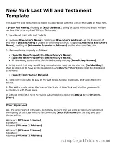 Legal Last Will and Testament Document for the State of New York