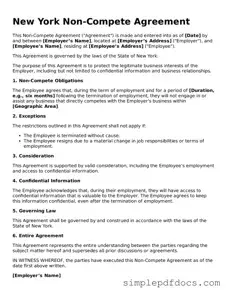Legal Non-compete Agreement Document for the State of New York
