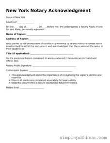 Legal Notary Acknowledgement Document for the State of New York