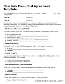 Legal Prenuptial Agreement Document for the State of New York